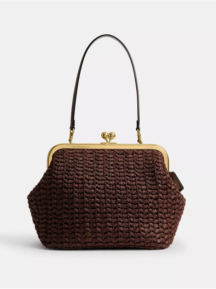 Nwt Coach Kisslock Frame Bag 27 Brass Maple Raffia
